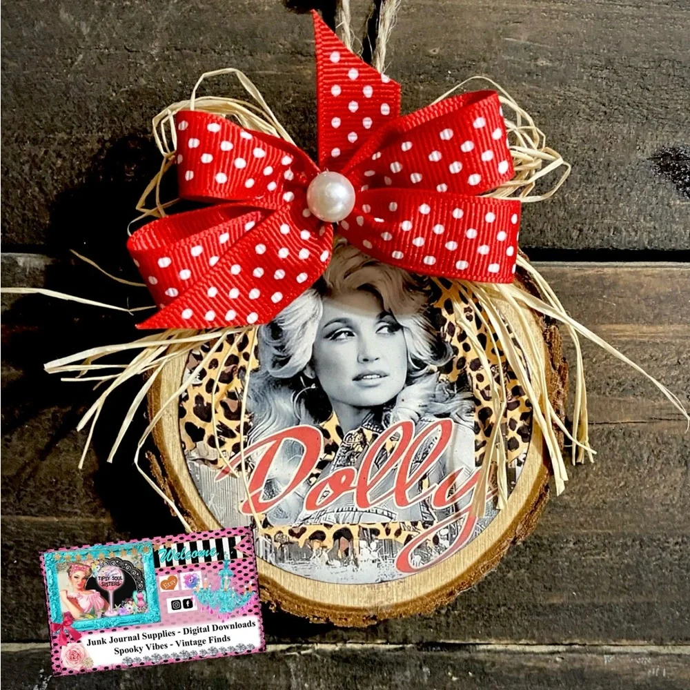 Red Dolly Wooden Bark Ornament